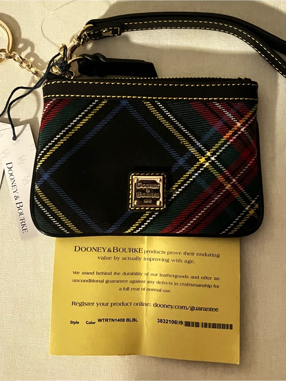 Dooney & Bourke Tartan Plaid Zip Wristlet with Gold Signature Plate
